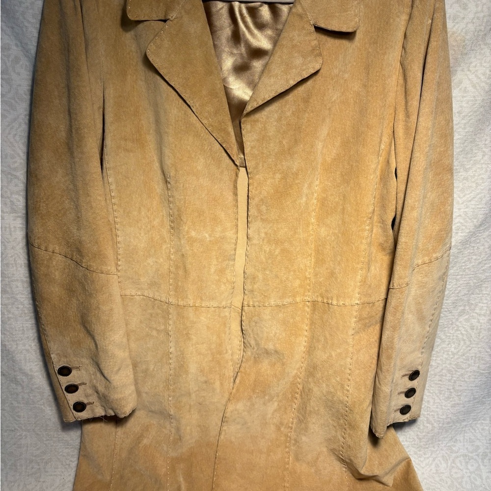 Coldwater Creek Tan Leather Blazer Jacket Women’s XL Button Front - Picture 2 of 16